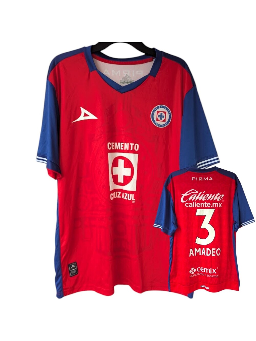 Pirma Cruz Azul Soccer Jersey Mens XL Amadeo 3 Red Blue Football Shirt 22x29.5